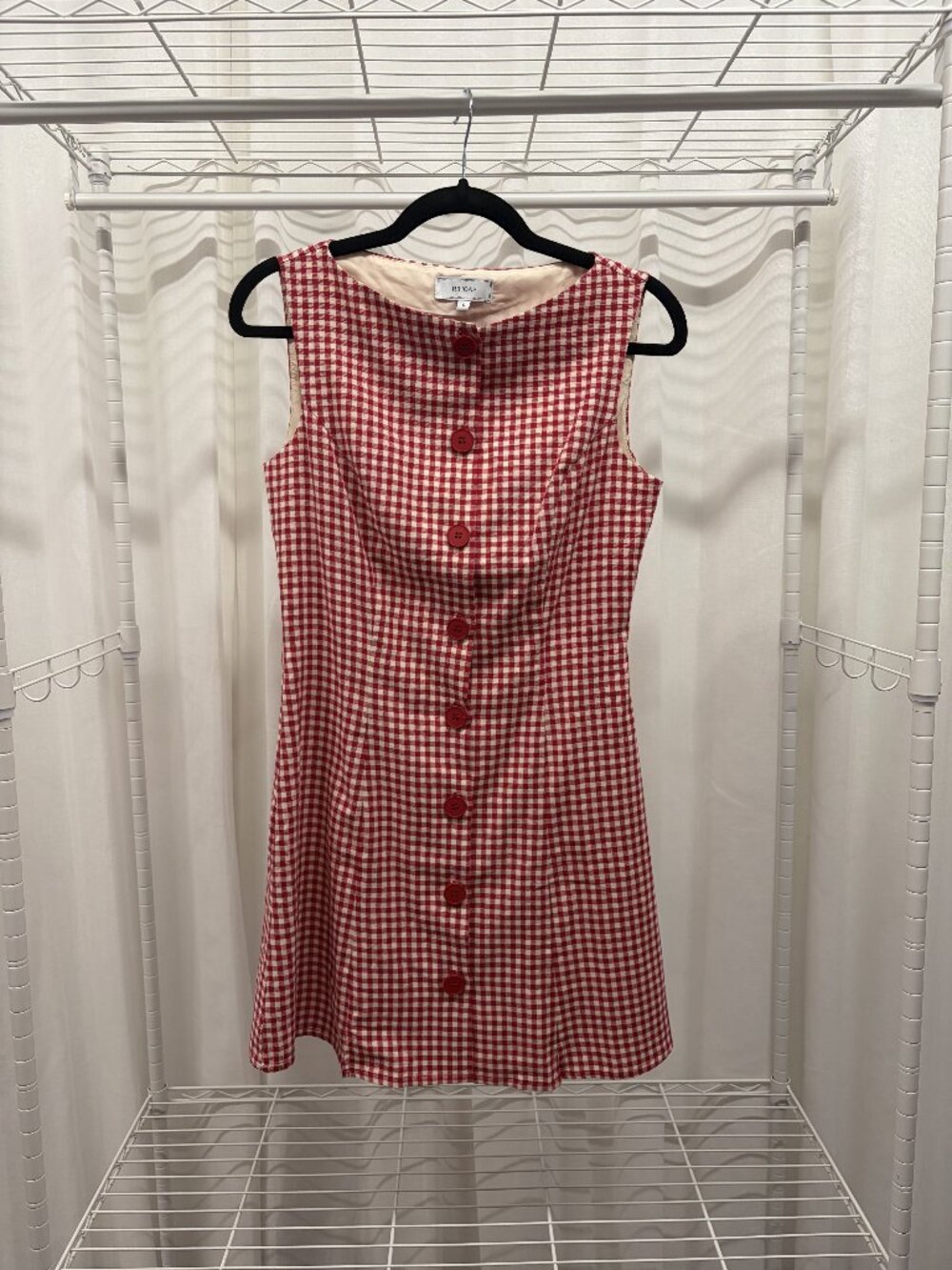 Red Gingham A-Line Mini Dress - Rihoas - Size S - Picture 3 of 5